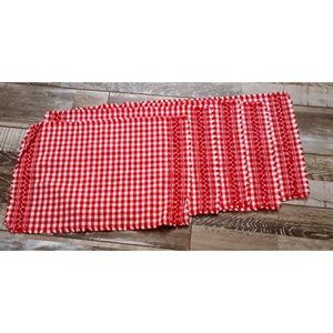 Vintage Placemats Set Of 5 Red White Gingham Farmhouse Country Fringe 11x16